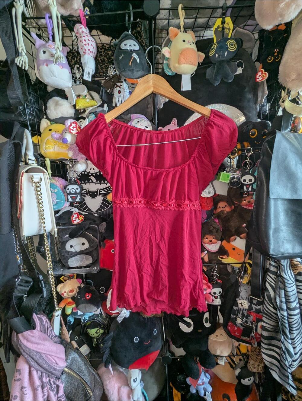 Y2K Off Shoulder Red Babydoll Top